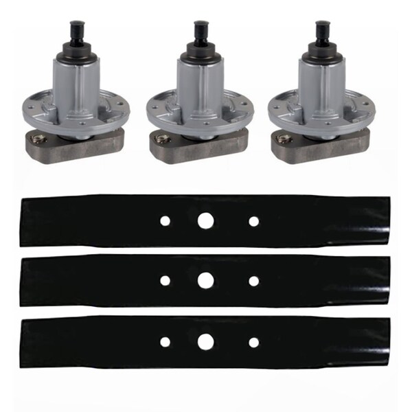 Aic Replacement Parts 3 Blades 3 Spindles Set 48 Deck Fits John Deere L130 L120 Mowers GY20785 GX20250 GY20050-BLADES - main